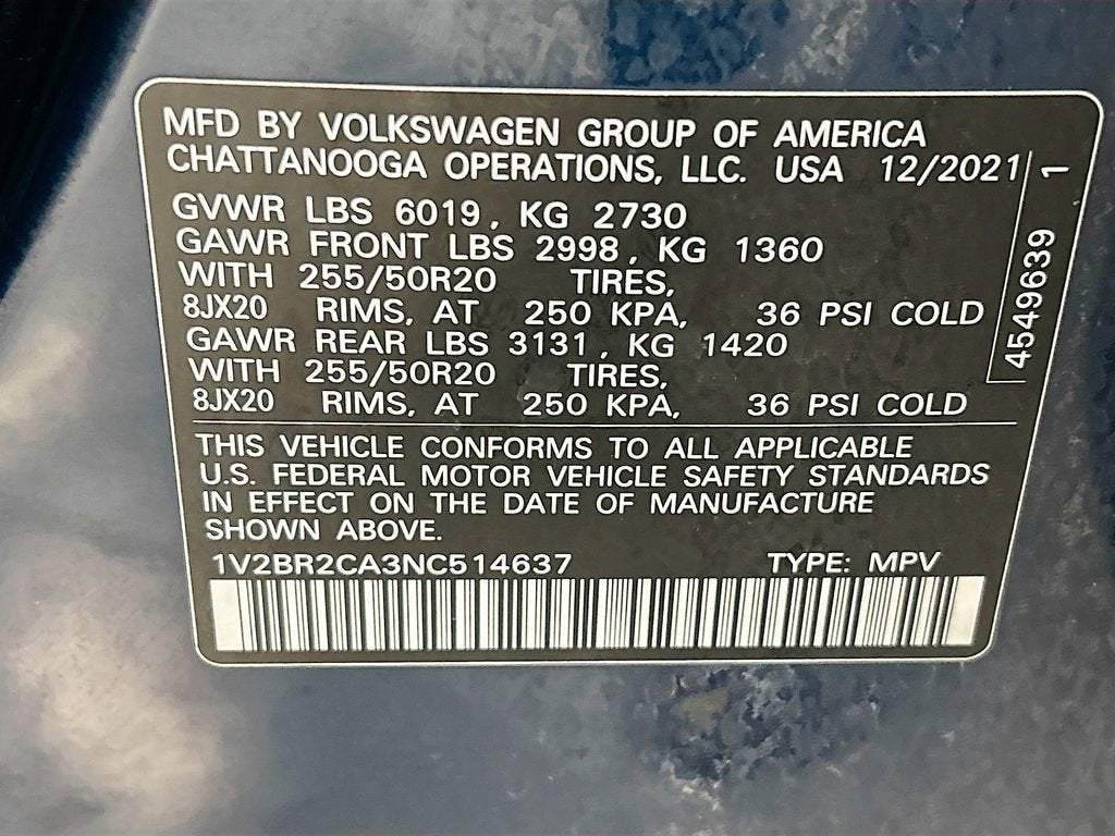 2022 Volkswagen Atlas 3.6L V6 SEL