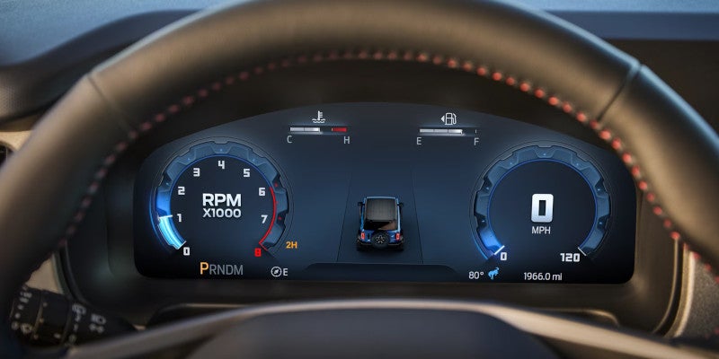 Close-up of digital speedometer and gauges